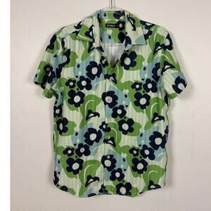 STEELE Short Sleeve Knit Mesh Floral Mod Short Sleeve Button Down Small